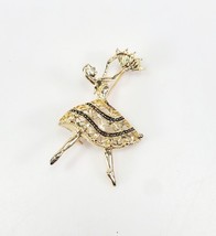 Vintage Gold Tone Rhinestone Senorita Fan Dancing Brooch Pin New View Si... - $15.72