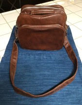 Vintage Brown Travel Bag Luggage Carry On Soft Vinyl Tote Shoulder Strap ~718A - £37.92 GBP
