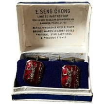 Vintage Siam Sterling Silver Red Niello Ware Dancer Goddess Cufflinks In Box - $32.52