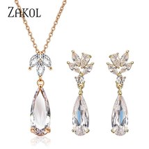 ZAKOL Elegant Romantic Water Drop Cubic Zirconia Necklace Earrings Jewelry Sets  - £18.68 GBP