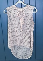 Everly Peach Print Now Tie Collar Blouse Juniors Size Large Retro Mod Novelty - £6.23 GBP