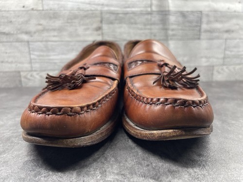 Allen Edmonds Loafers Men 9 B Maxfield Shoes Brown Woven Leather Tassel Slip On Item image 4