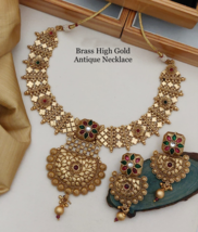 Gold Plated Bollywood Indian Style Kundan Choker Necklace Earrings Jewelry Set - £98.42 GBP
