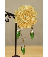 Vintage Costume Jewelry Japan Celluloid Flower Green Glass Pendants Broo... - £36.12 GBP