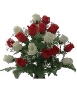 Cemetery Red &amp; White Roses Galore Arrangement with Vase - £45.39 GBP