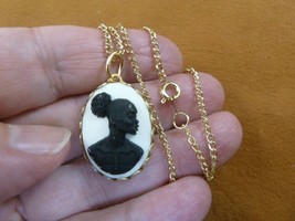 CA10-194) RARE African American LADY white + black CAMEO brass pendant necklace - £21.63 GBP