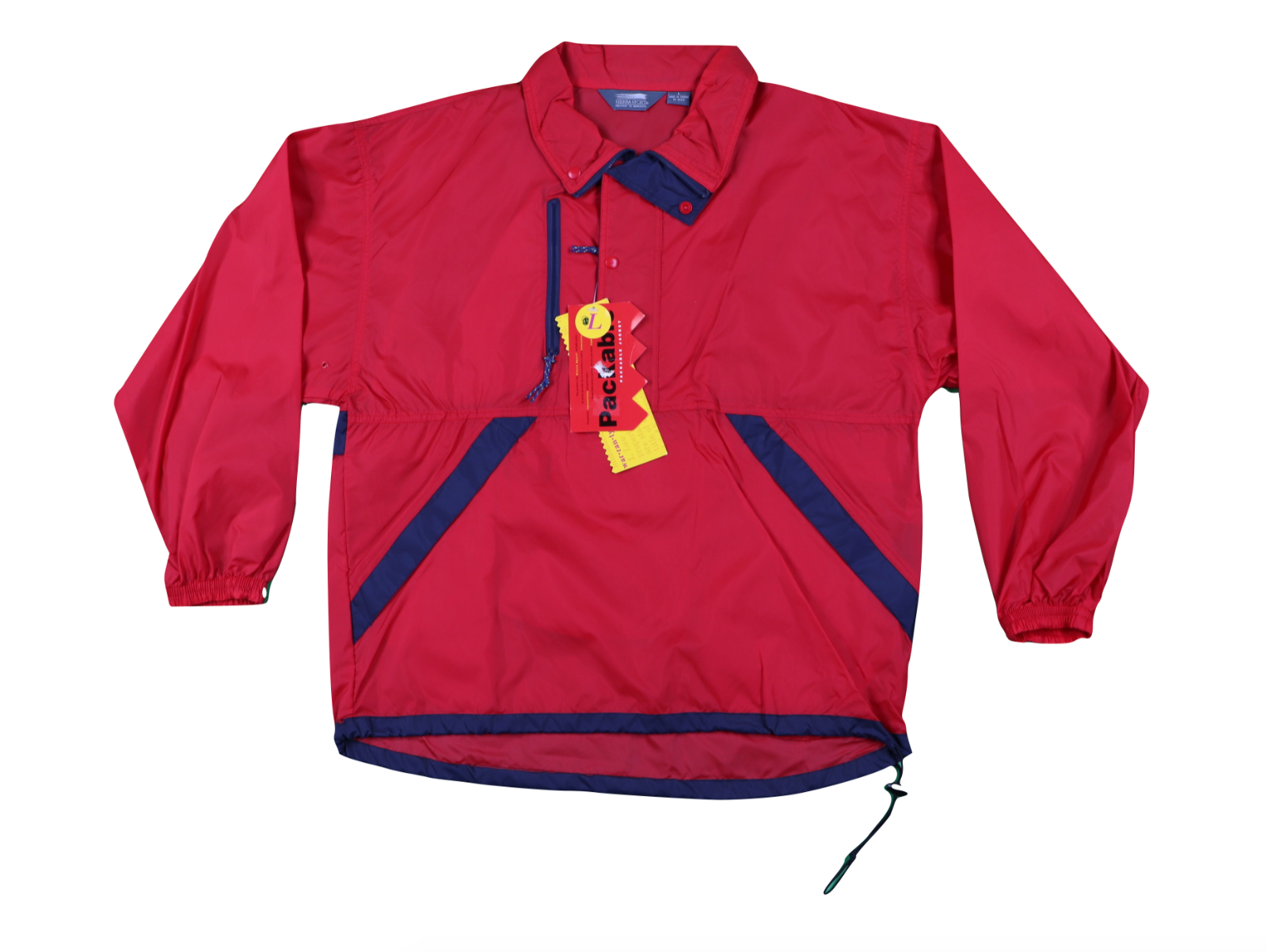 NOS Vtg 90s Color Block Half Zip Packable Anorak Jacket Windbreaker Red ... - $29.65