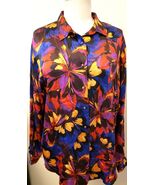 Johnny Was 100% Silk Multicolor Floral Shirt Size-L - $178.18