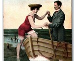 Romance Bathing Beauty Helped Onto Boat UNP DB Postcard U7 - $3.91