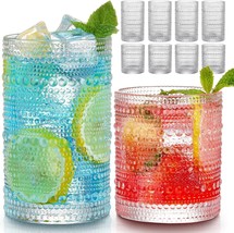 Vintage Hobnail Drinking Glasses Set Of 8, 12 Oz Highball Glasses &amp; 10 O... - $38.97