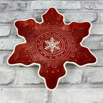Hallmark Holiday Ceramic Snowflake Serving Dish Red White Candy Plate 10"W x 1"D - $11.21