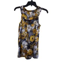 J.Crew 100% Silk Floral Yellow Gray Cowl Neck Sleeveless Blouse Women 4 - $24.95