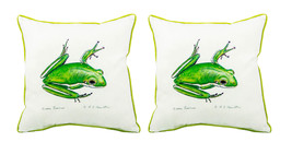 Pair of Betsy Drake Green Treefrog Large Pillows 18 Inch x 18 Inch - £71.21 GBP