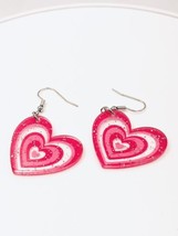 Pink Heart Glitter Earrings Lightweight New Y2K Dangle Drop  - £7.87 GBP