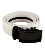Men&#39;s White Leather No Hole One-Belt, Black Buckle, Ratchet Mechanism Ti... - $23.03 CAD