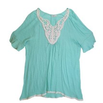 Spin Shirt Women 3XL Turquoise Green White Dressy Top Lace Front USA Made - £9.19 GBP