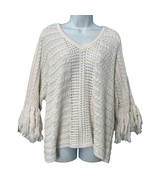 CAbi Cream Ivory Fringe Fiesta Poncho Open Knit Half Sleeve Sweater Top ... - $979.48 MXN