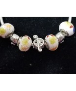 Music Apples Multicolor Floral Glass Bead Silvertone Bangle Bracelet     V2 - $9.75