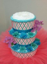Coral , Sage , Aqua and Turquoise Baby Girl Beach Shower 3 Tier Tutu Diaper Cake - £63.59 GBP