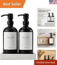 Timeless Black Glass Soap &amp; Lotion Dispenser Set with Tray - Eco-Friendl... - $364.11 MXN