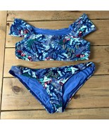Cikada Australia Off Shoulder Bikini Set Blue Tropical Floral Swim Women... - £27.29 GBP