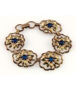 Kunst Deko 12k Gold Gefüllt an Sterling Silber Saphir Blumen Armband 17.8cm - $2,870.67 MXN