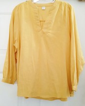 OLD NAVY Shirt Blouse Top Peasant V-Neck Smocked Linen/Rayon Yellow Wome... - £18.76 GBP