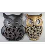 Owl Wall Art Hangings 2 Black &amp; Gold Retro-look 7.5&quot; Composite Material ... - £11.72 GBP