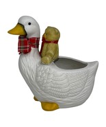 Vintage GOOSE TEDDY BEAR PLANTER Christmas CANDY TRINKET DISH Holiday De... - $12.65