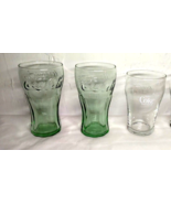 Collection of (3) Coca-Cola Glasses! Small/Unique/ Transparent Green &amp; C... - £20.94 GBP