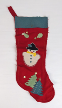 Vintage Mid Century Christmas Stocking Snowman Appliqué Flannel felt Japan 14” - $19.79