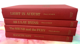 Lot of 4 William Faulkner HC Books Sanctuary + more 1950s Random House Red Cover - £23.34 GBP