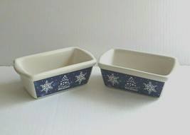 Mini Ceramic Loaf Pan Blue Snowflake Holiday Christmas Pan Baking Dish S... - $12.20