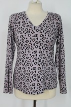 Cosabella S Purple Leopard Print Pima Cotton V-Neck Long Sleeve Pajama Top - £20.91 GBP