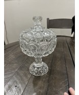 Antique 1888 EAPG Adams Clear Palace Moon &amp; Stars Covered Compote Bowl 9.5&quot; - £102.83 GBP