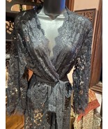 Vintage Noir Dentelle Kimono Robe Paréo Plage - £43.34 GBP