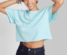 Wild Fable Women&#39;s Short Sleeve Relaxed Fit Cropped T-Shirt Light Blue Size XXS - £7.69 GBP