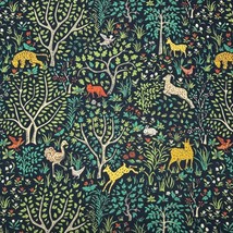 Robert Allen Folkland Admiral Blue Cheetah Forest Animals Fabric By Yard 54&quot;W - £9.94 GBP