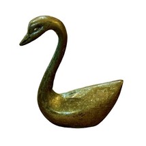 Vintage Solid Brass Swan Figurine Paperweight Collectible Small 2 1/2 In... - $7.74