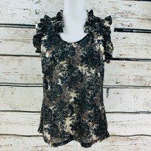 Converse One Star Women&#39;s Top Black Ivory Sheer Floral Sleeveless Ruffles Small - £8.55 GBP