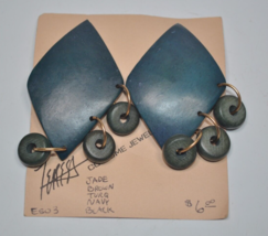 NEW Teresa Goodall Mixed Material Large Blue/Green Gold Tone Pierced Earrings - £15.63 GBP