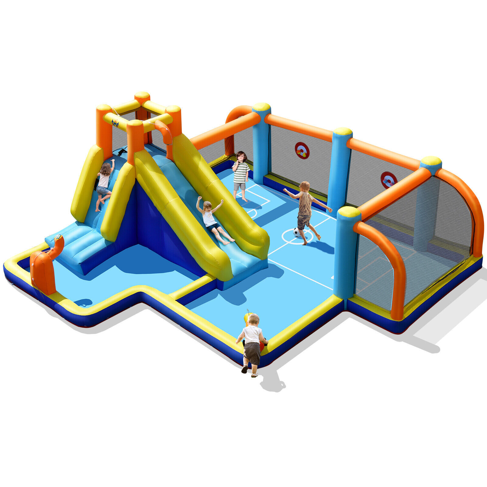 Giant Soccer-Themed Inflatable Water Slide Bouncer W/ Splash Pool Without Blower