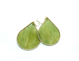Green earrings olive statement paper decoupage big long  teardrop jewelry  1  thumb200