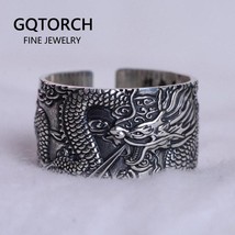 Real 925 Sterling Silver Mens Biker Rings With Flying Dragon Vintage Punk Style  - £37.13 GBP