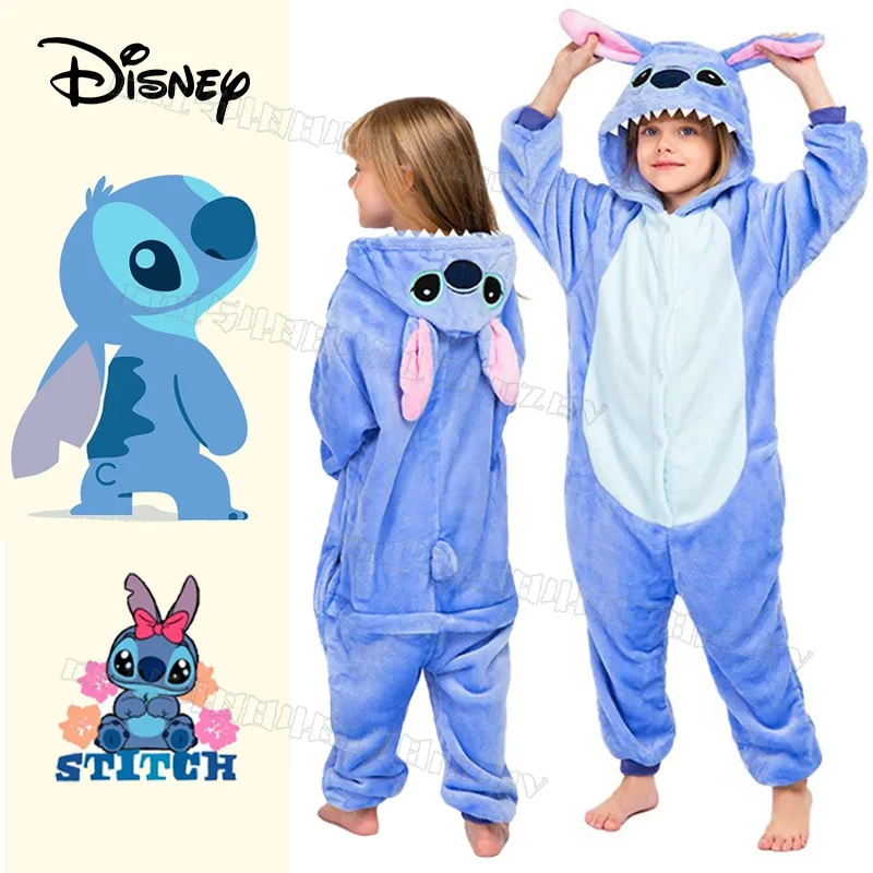 Disney Lilo &amp; Stitch One-Piece Pajamas Children Cartoon Plush Kigurumi Onesies - £18.68 GBP