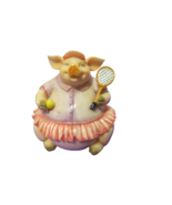 Vintage Resin Pink Pig Playing Tennis Coin Piggy Bank 6&quot;T - £13.45 GBP