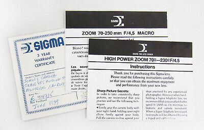 Vintage 1979 Lot Of Sigma Lens Instructions/Ephemera  - $9.89