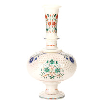 12&quot;x6&#39;&#39; Marble Flower Vase Mosaic Work Lattice Inlay Home Interior Home Decors - £812.49 GBP