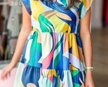 Blue Abstract Print V-Neck Short Sleeve Mini Dress - $14.00