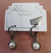 Kanishka New York Sterling Silver Swarovski Marcasite Faux Pearl Dangle Earrings - £32.07 GBP